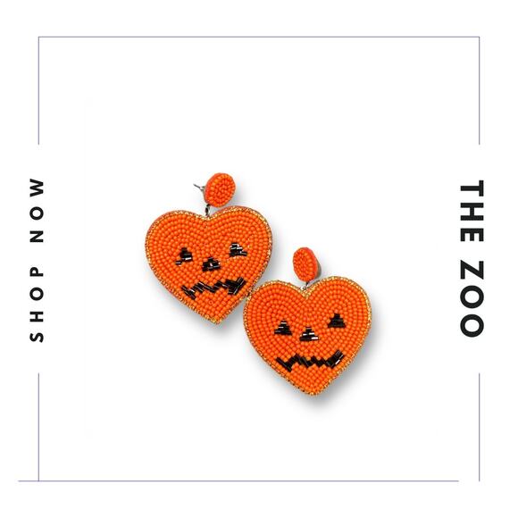 Beaded Pumpkin Heart Earrings - Picture 1 of 1